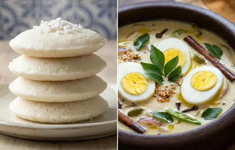 Goan Sanna with Kerala Egg Stew