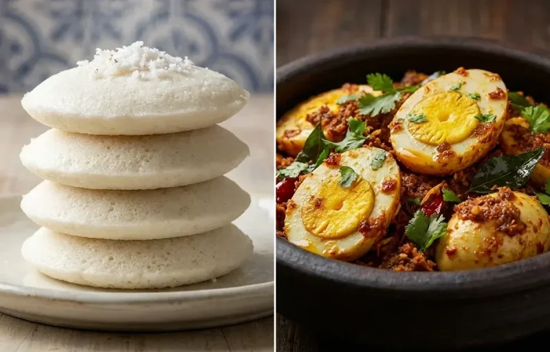 Goan Sanna with Mangalorean Egg Sukka