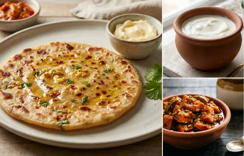 Gobi Paratha with Curd and Mango Pickle