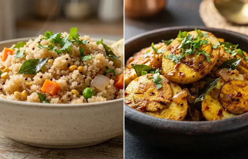 Godhuma Rava Upma with Egg Fry