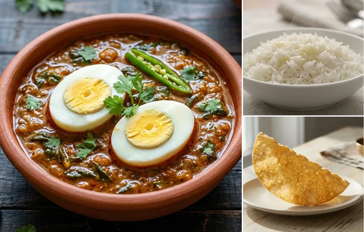Gongura Egg Curry with Steamed Basmati Rice and Appadam