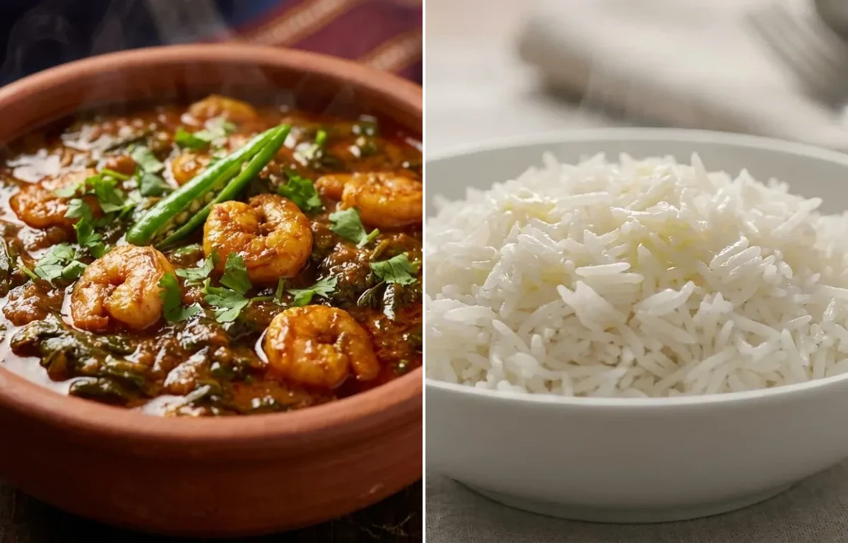 Gongura Royyalu with Steamed Basmati Rice