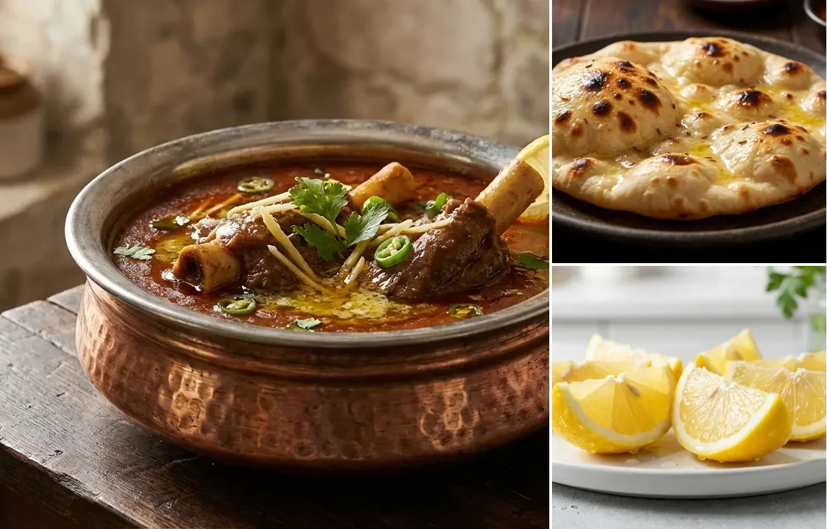 Gosht Nihari with Khamiri Roti and Lemon Wedges
