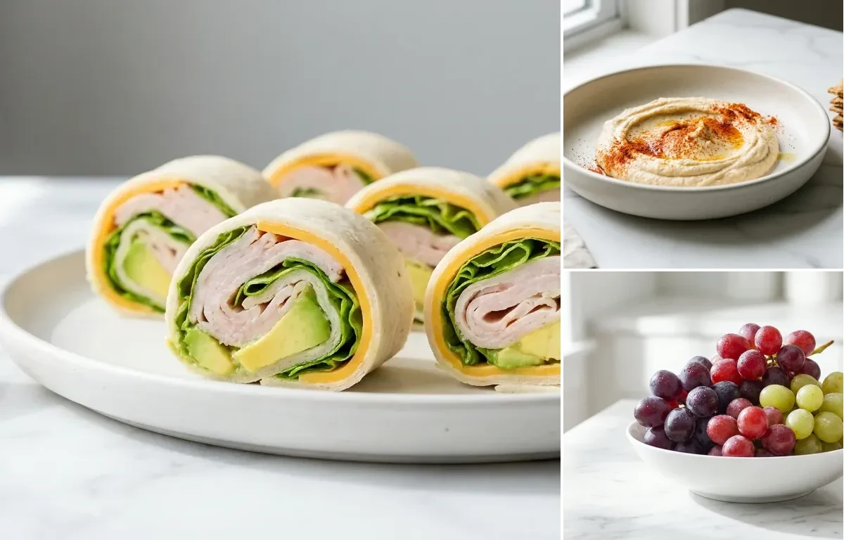 Grapes with Turkey Cheese and Avocado Roll Ups