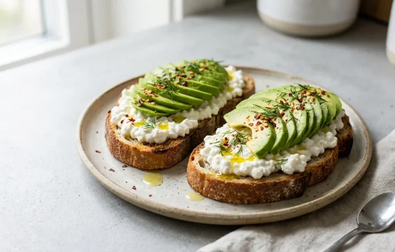 Greek Pasta Salad with Egg Veggie Bake and Avocado Cottage Cheese Toast