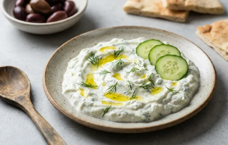 Greek Quinoa Salad with Veggie Frittata and Tzatziki Sauce