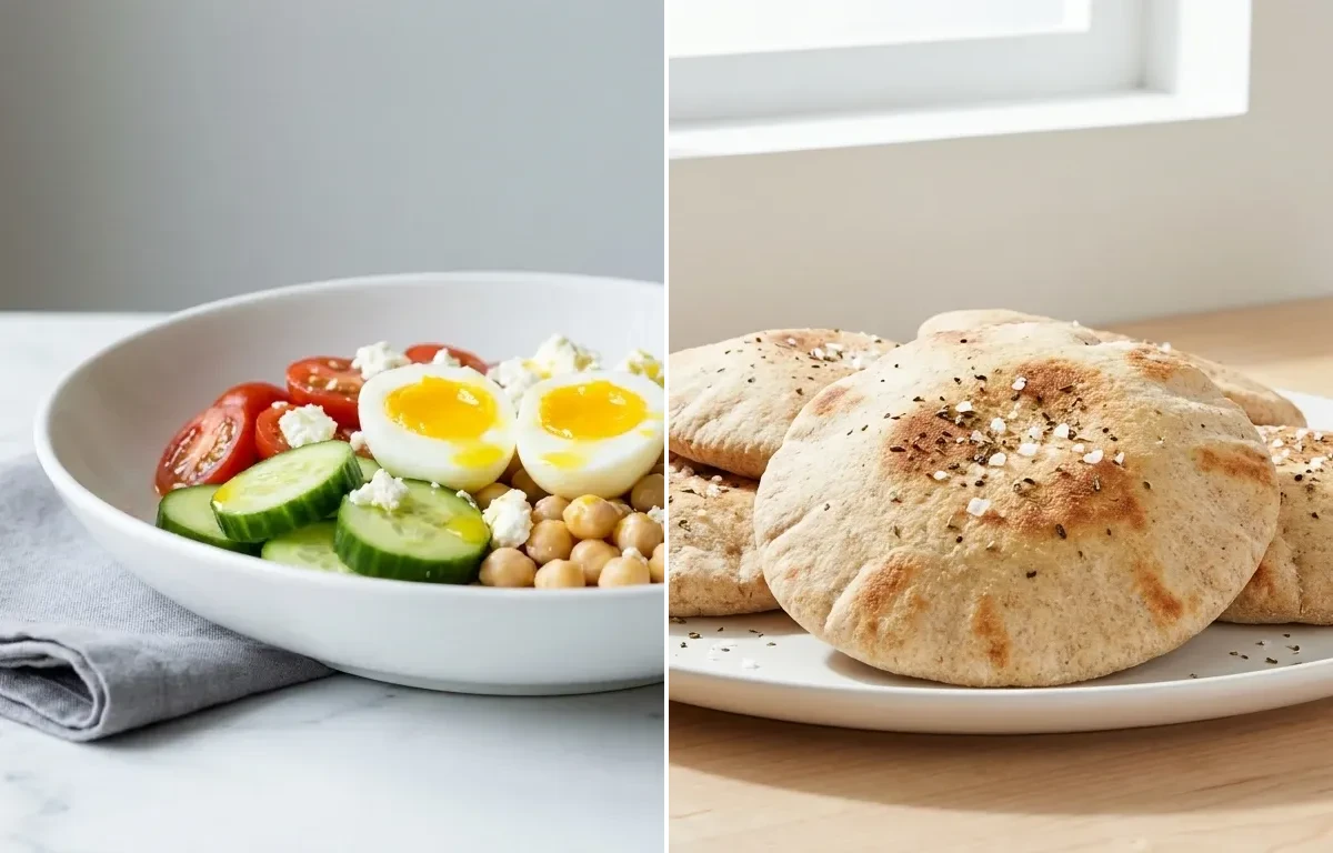 Greek Salad with Chickpeas Egg and Feta