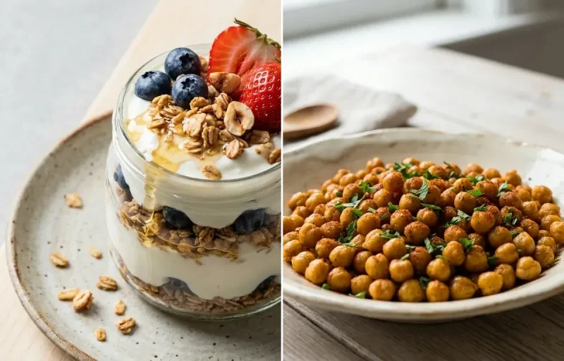 Greek Yogurt Cup with Orange Segments and Roasted Spiced Chickpeas
