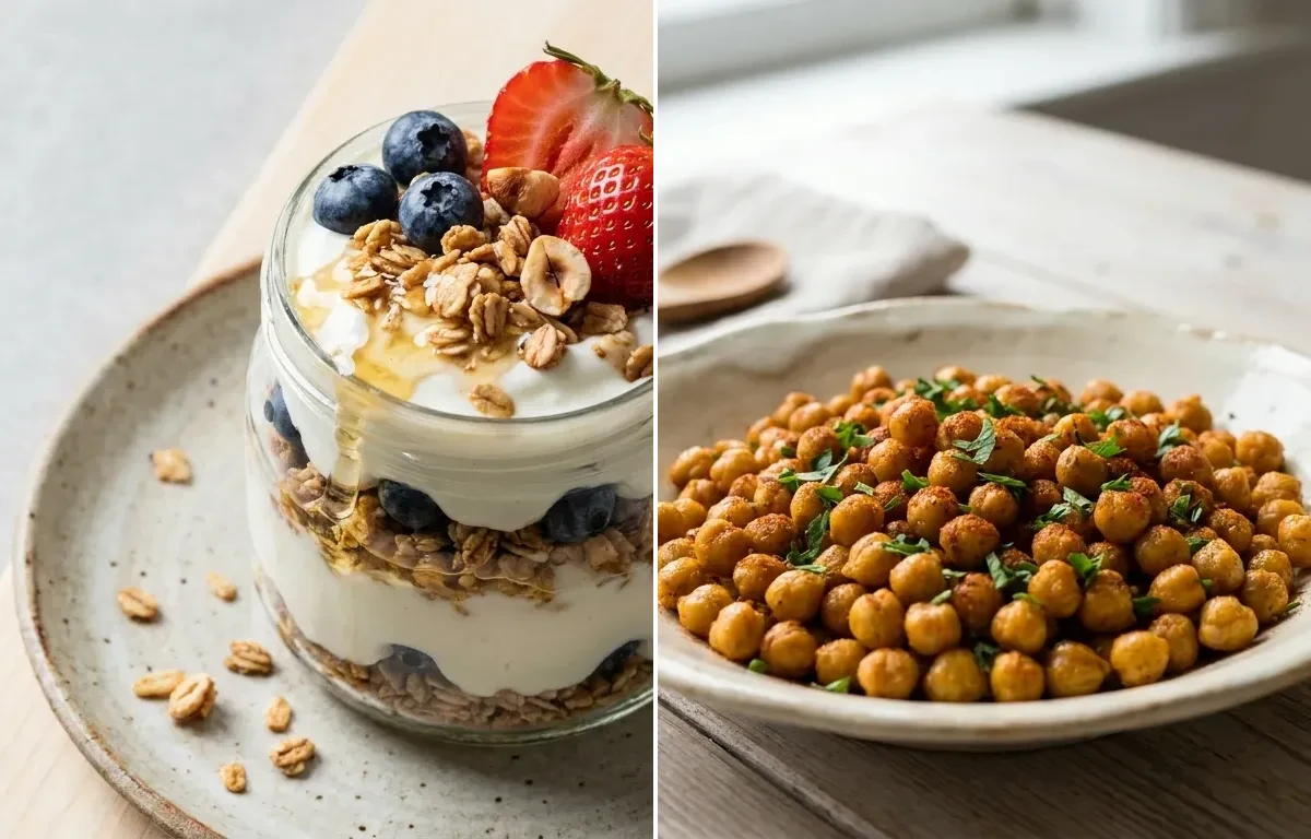 Greek Yogurt Cup with Roasted Spiced Chickpeas and Orange Segments