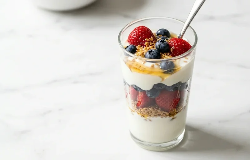 Greek Yogurt Parfait with Mixed Berries and Flaxseeds Gluten Free