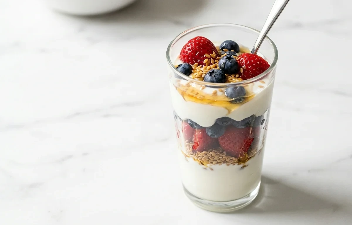 Greek Yogurt Parfait with Mixed Berries and Flaxseeds