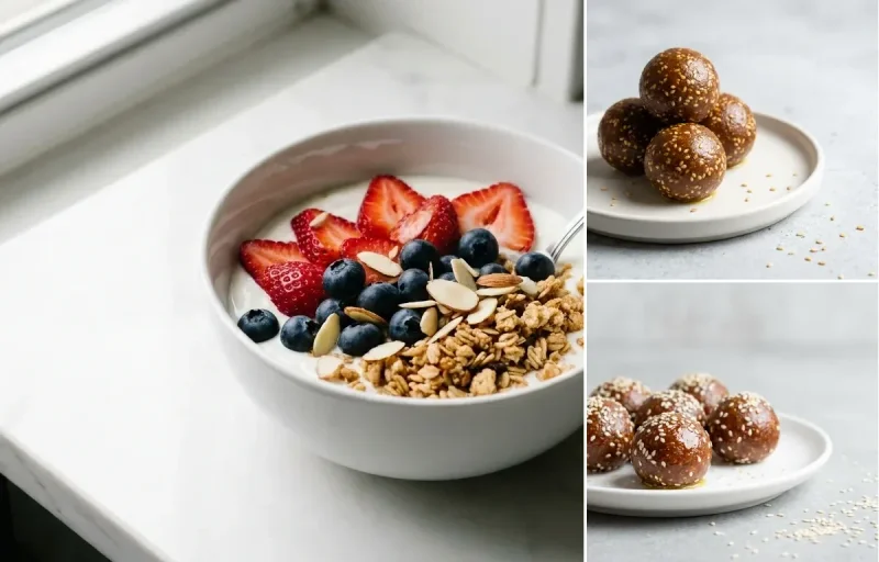 Greek Yogurt with Berries Almonds and Granola + supplement + iron