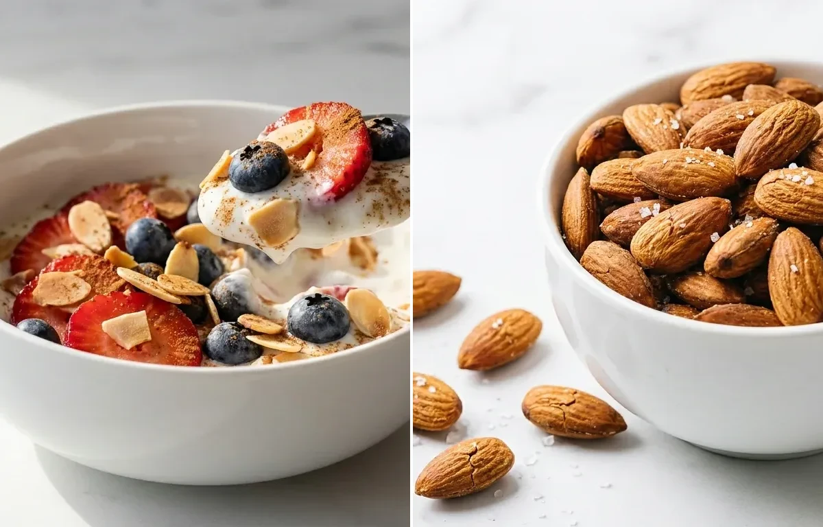 Greek Yogurt with Berries and Almonds with Roasted Almonds