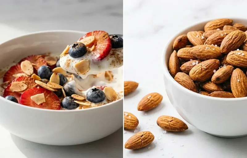 Greek Yogurt with Berries and Almonds with Roasted Almonds