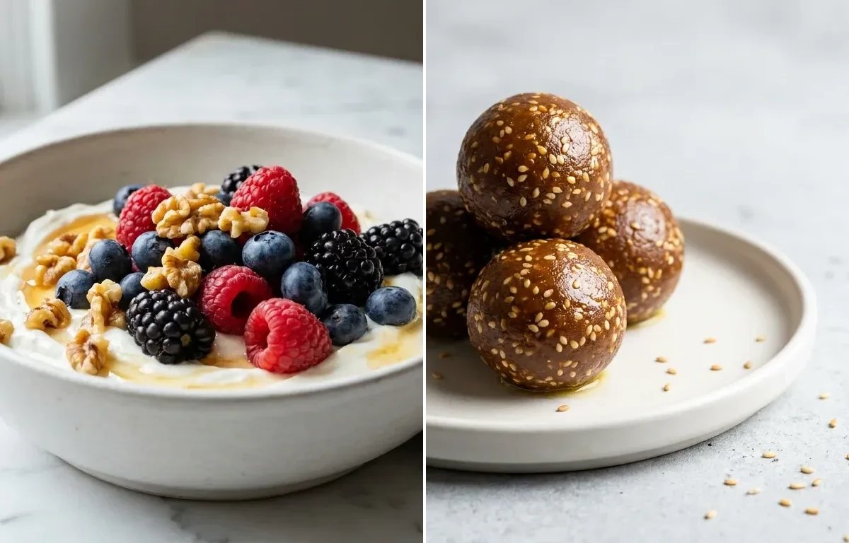 Greek Yogurt with Berries Walnuts and Honey + supplement + iron