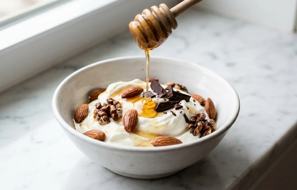 Greek Yogurt with Nuts Honey and Dark Chocolate