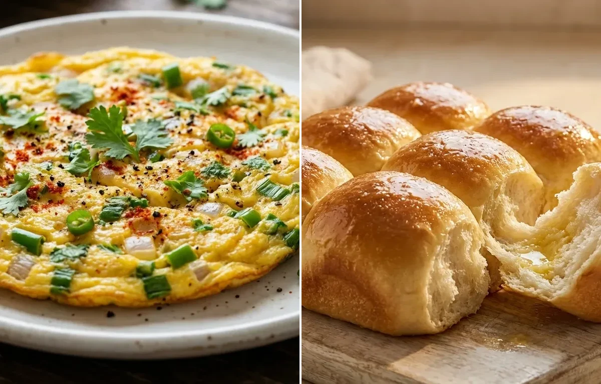Green Garlic Omelette with Ladi Pav