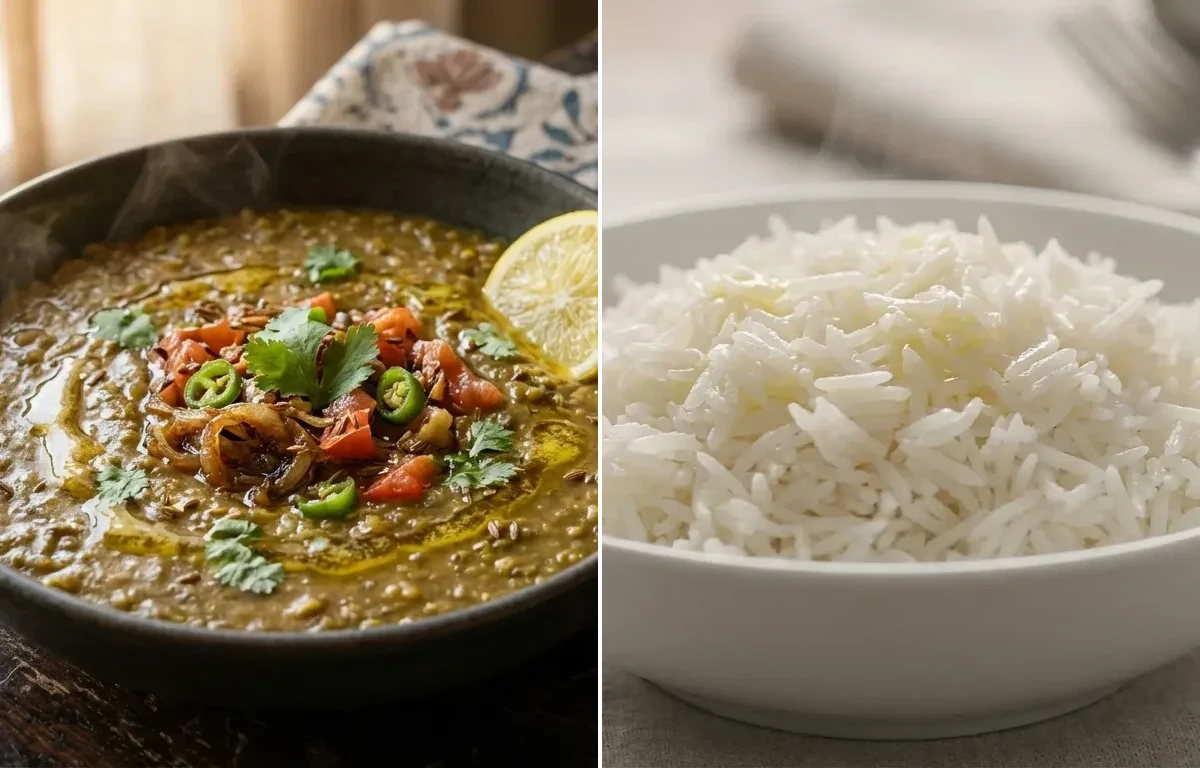 Green Moong Dal with Steamed Basmati Rice