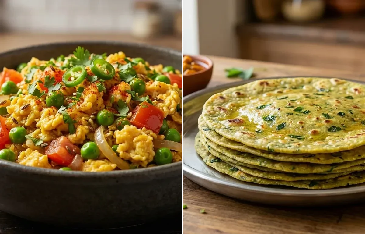 Green Peas Egg Bhurji with Methi Thepla