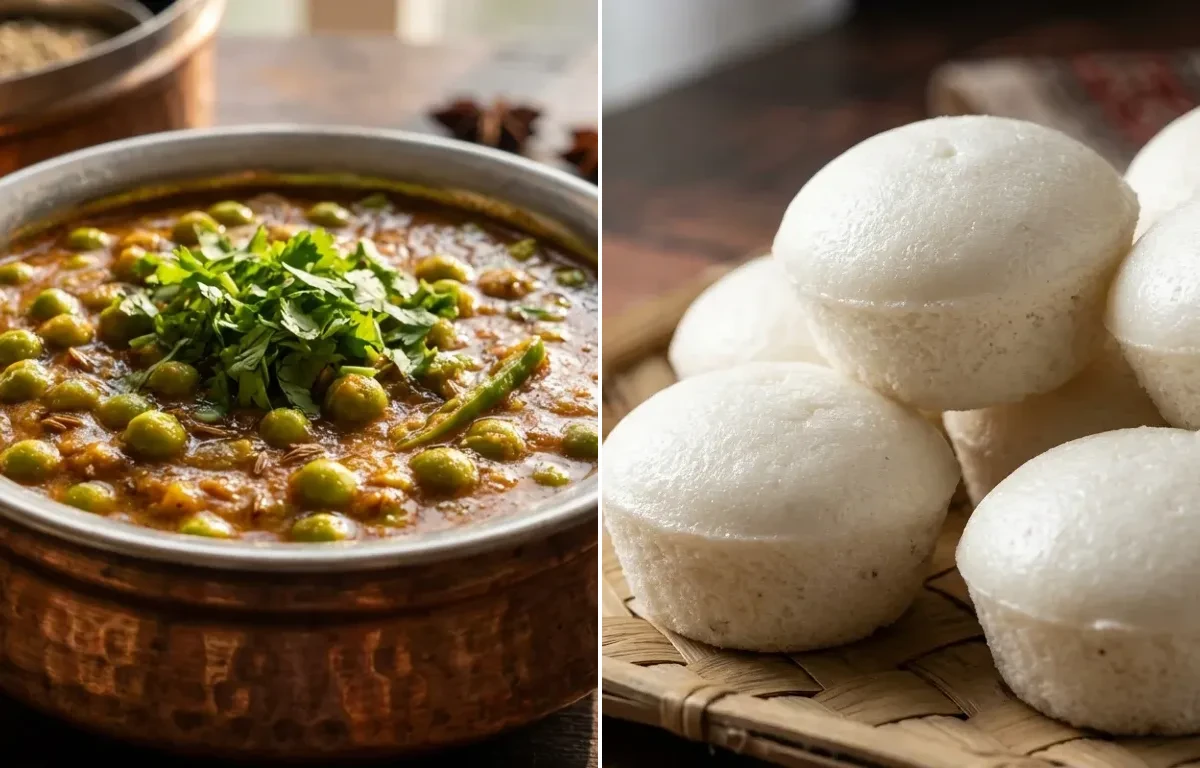 Green Peas Masala Curry with Goan Sannas