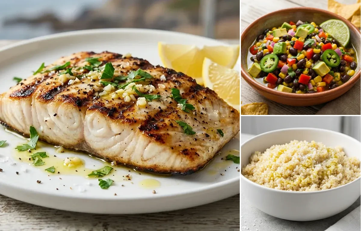 Grilled Bluefish with Corn and Black Bean Salsa and Quinoa