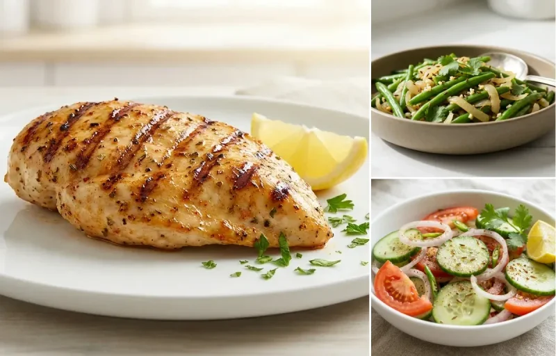 Grilled Chicken Breast with Sauteed Vegetables with Green Salad