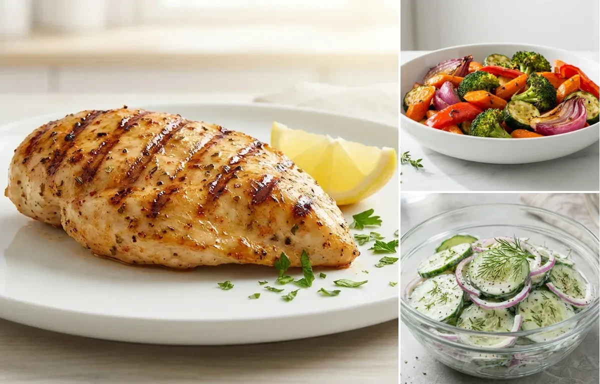 Grilled Chicken Breast with Roasted Vegetables with Cucumber Salad