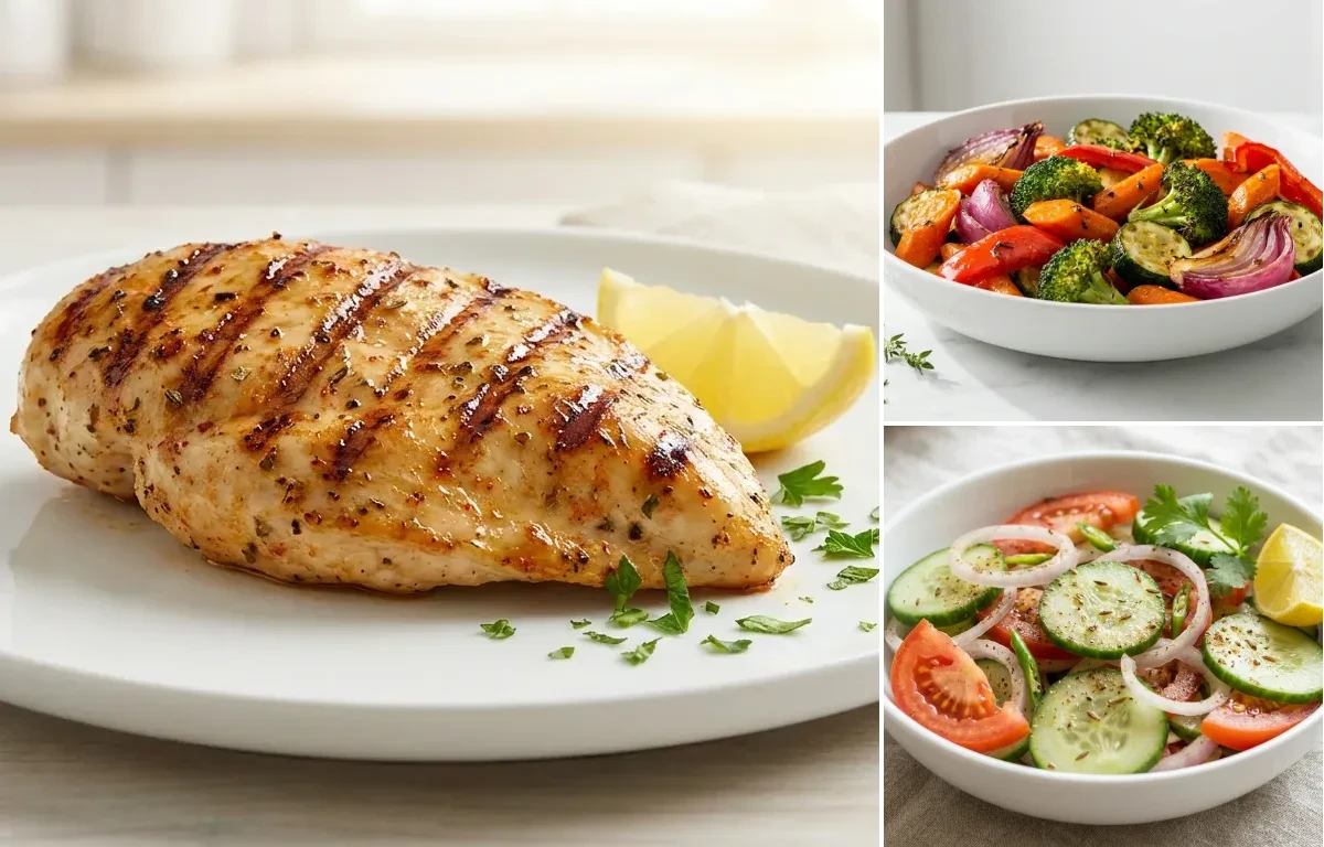 Grilled Chicken Breast with Roasted Vegetables with Green Salad