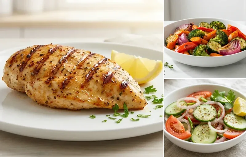 Grilled Chicken Breast with Roasted Vegetables with Green Salad