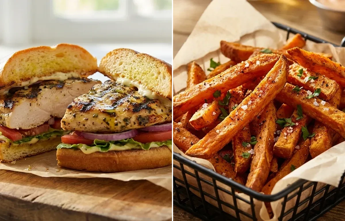 Grilled Chicken Sandwich with Sweet Potato Fries