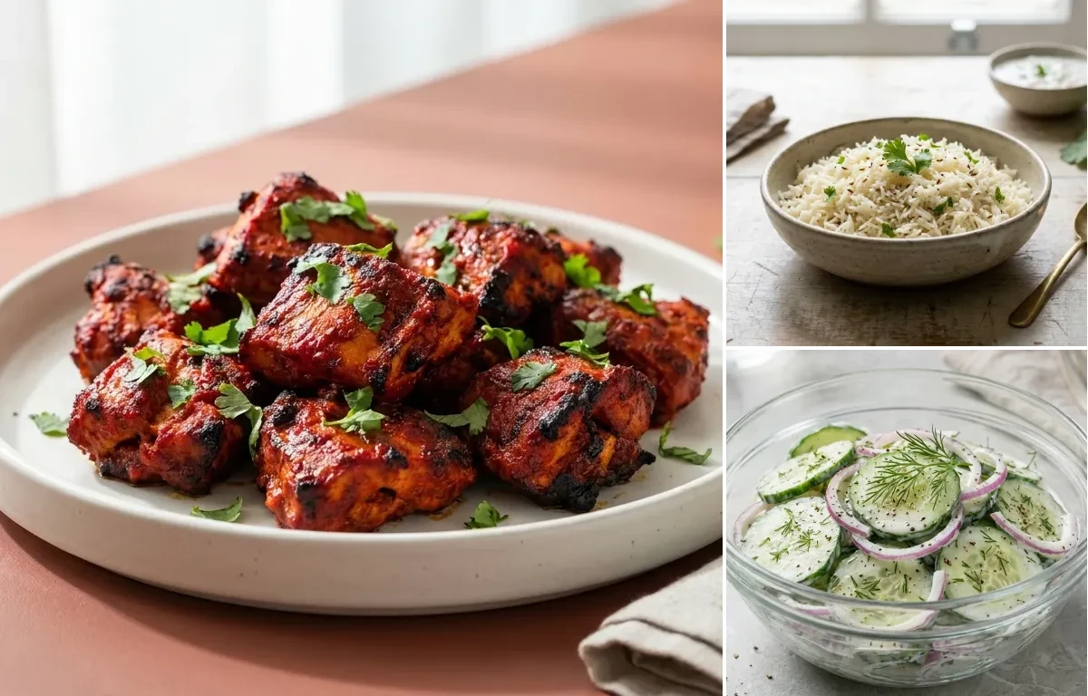 Grilled Chicken Tikka with Jeera Rice with Cucumber Salad