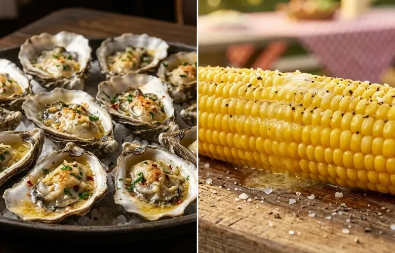 Grilled Oysters with Corn on the Cob