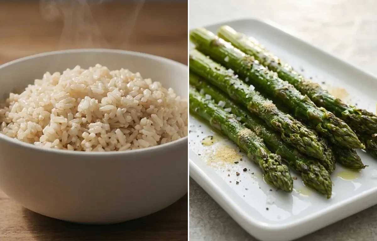 Grilled Chicken Breast with Brown Rice and Roasted Asparagus