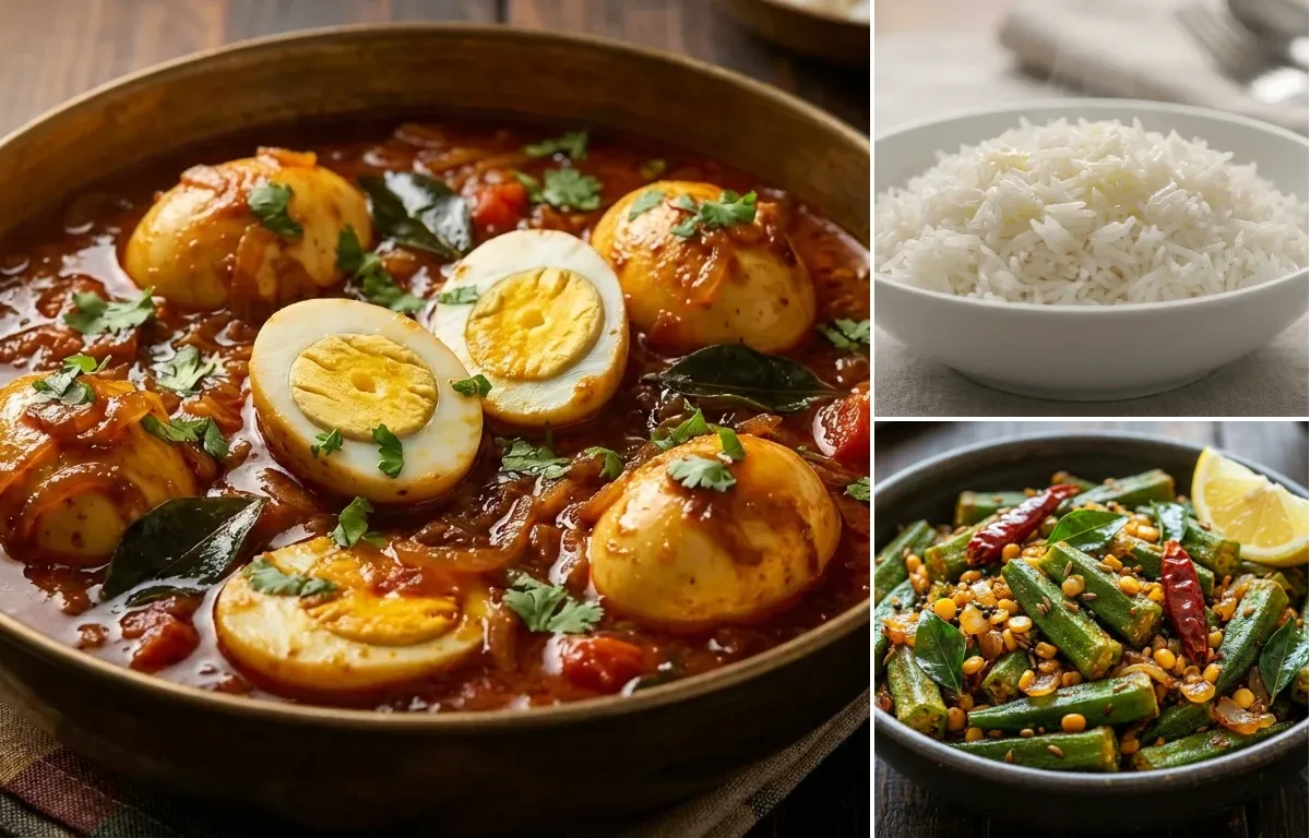 Guddu Pulusu with Steamed Basmati Rice and Bendakaya Fry