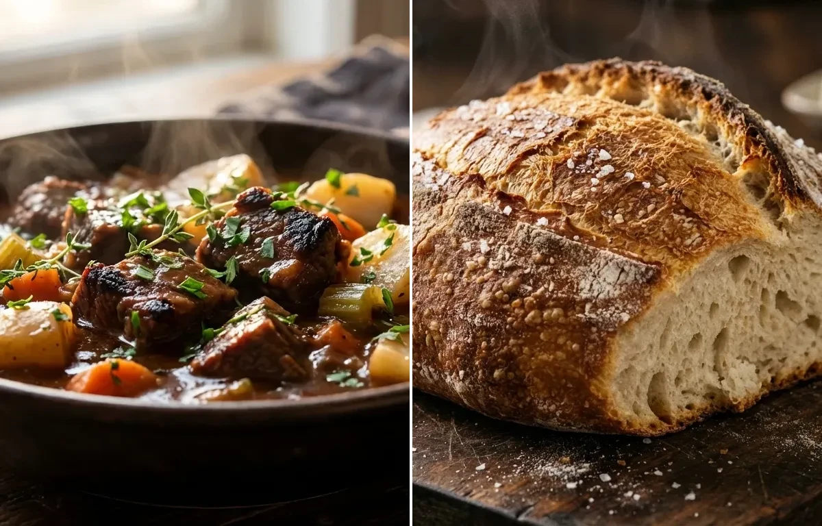 Guinness Beef Stew with No-Knead Crusty Bread