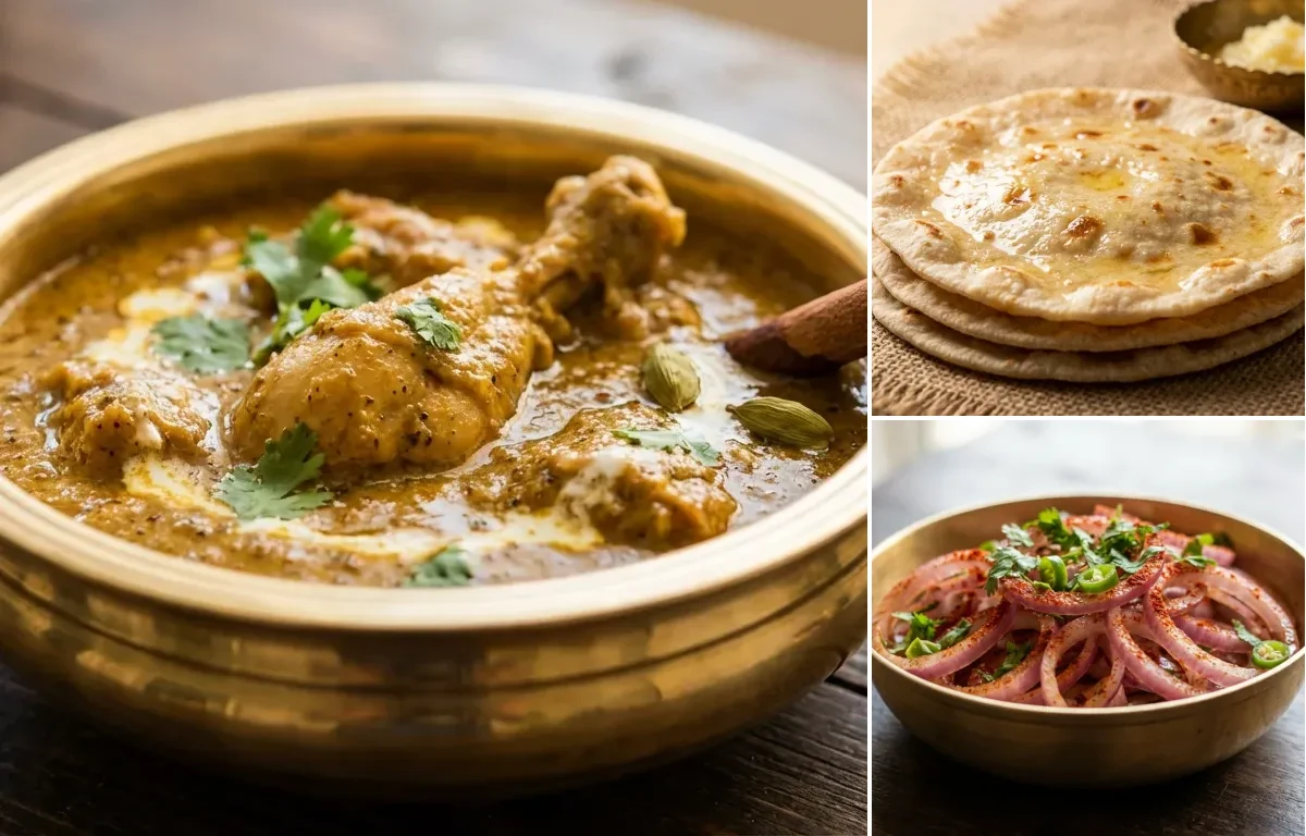Gujarati Chicken Korma with Rotli and Onion Salad