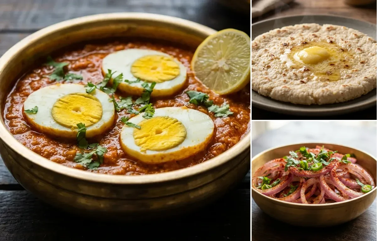 Gujarati Egg Curry with Juwar no Rotlo and Onion Salad