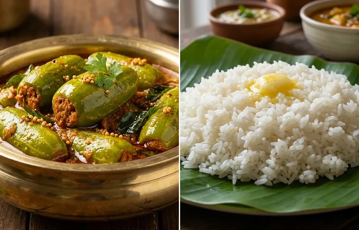 Gutti Dondakaya Kura with Steamed Rice