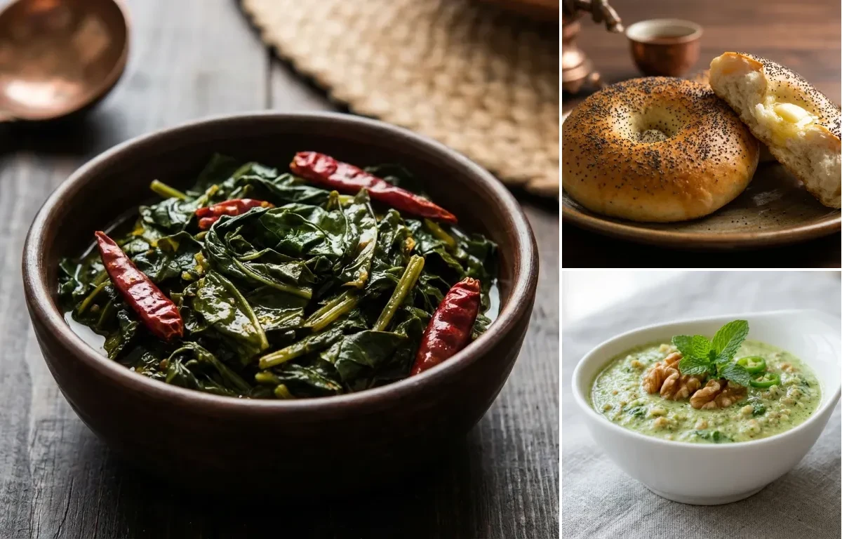 Haak Saag with Kashmiri Girda and Walnut Chutney
