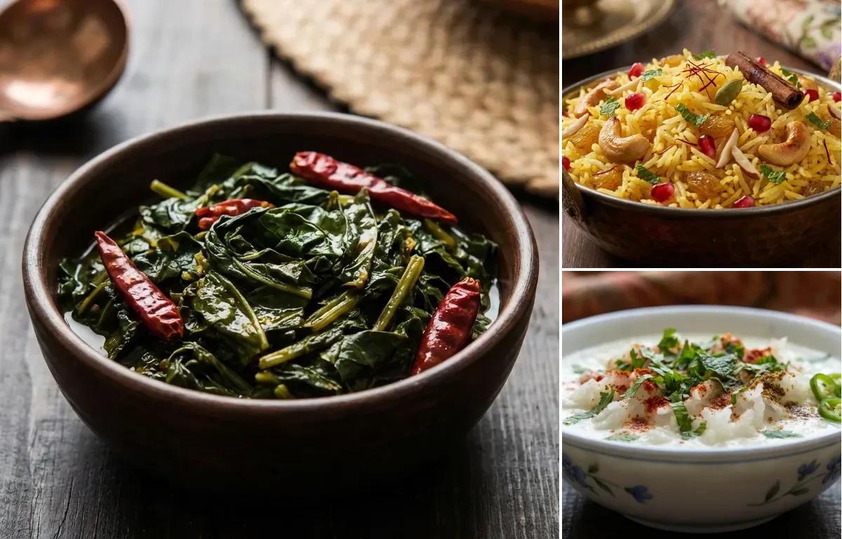 Haak Saag with Kashmiri Pulao and Mujh Chetin