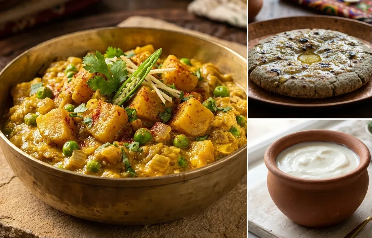 Haldi ki Sabzi with Bajra Roti and Curd