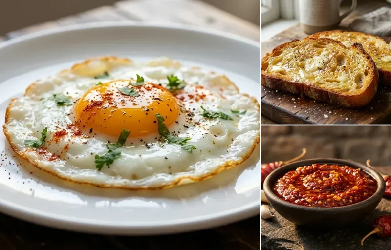 Half Fry Egg with Butter Toast on Tawa and Lehsun Chutney