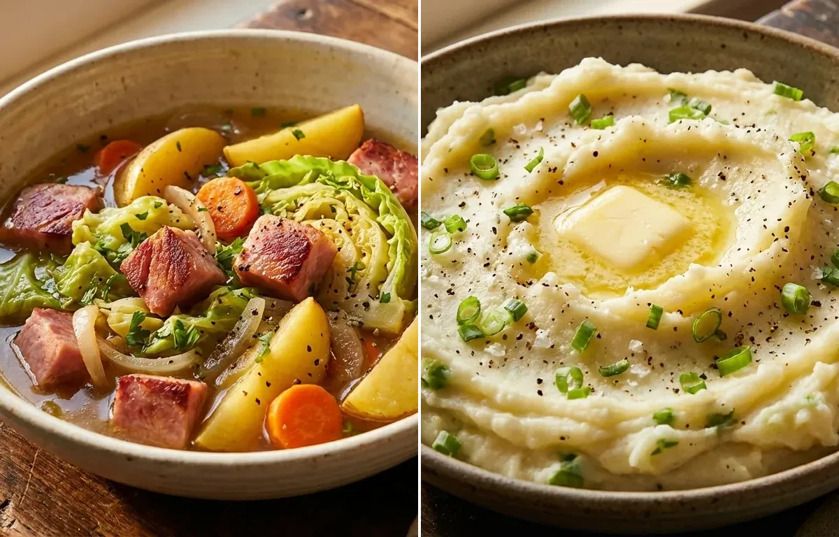 Ham with Cabbage and Potatoes with Champ Potatoes