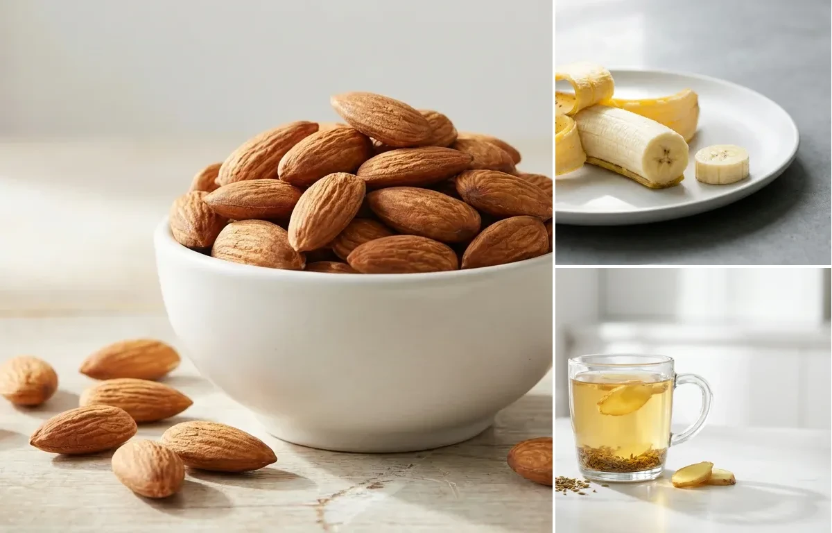 Handful of Almonds with Banana with Fennel Tea
