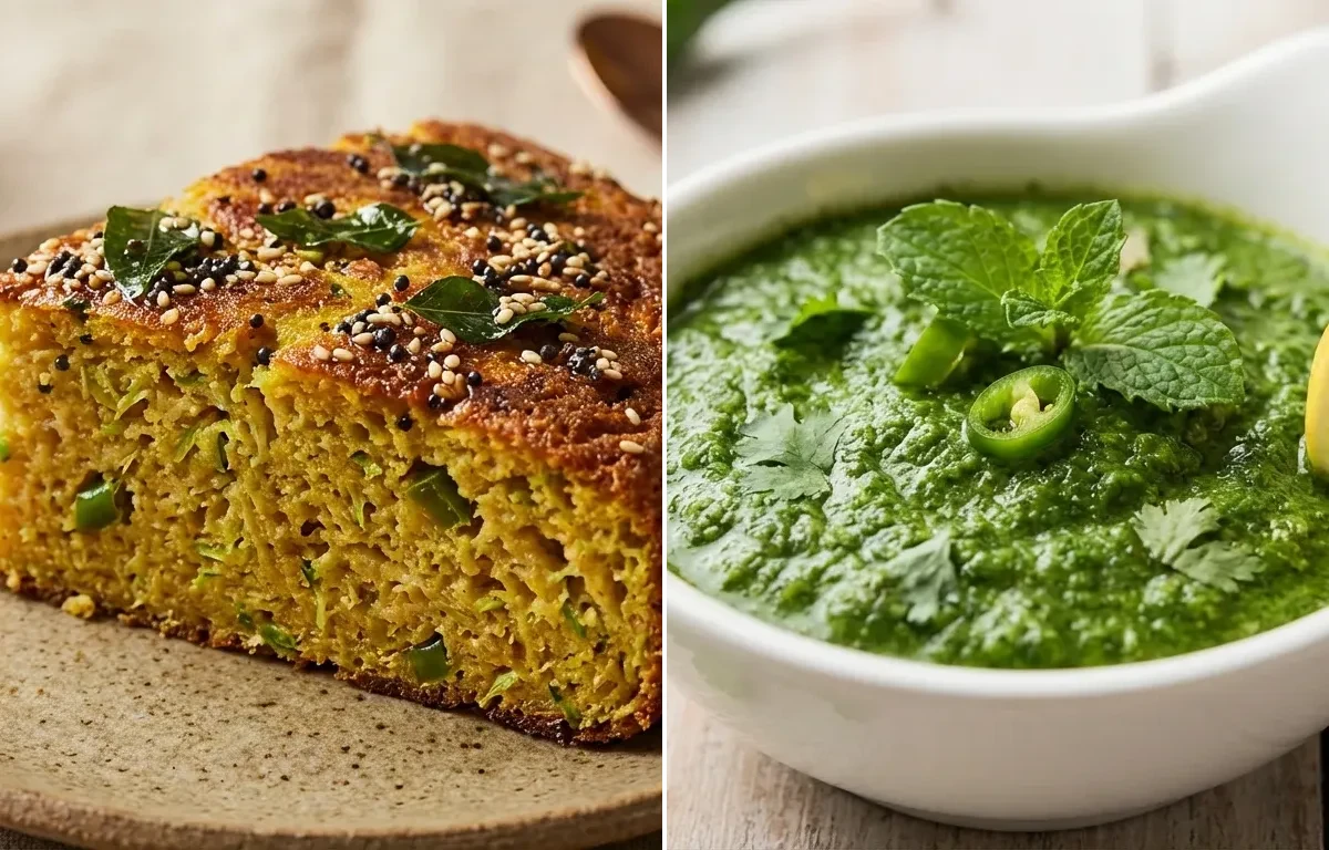 Handvo with Mint Coriander Chutney