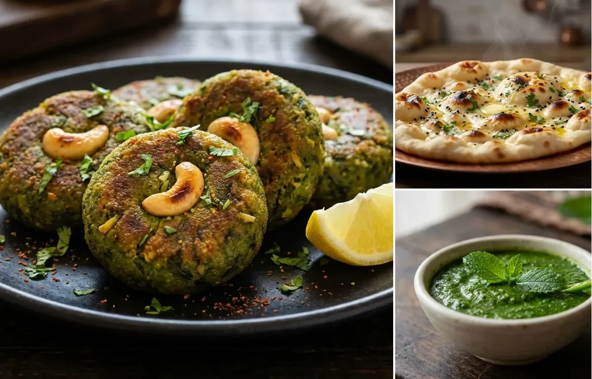 Hara Bhara Kebab with Butter Naan and Mint Chutney
