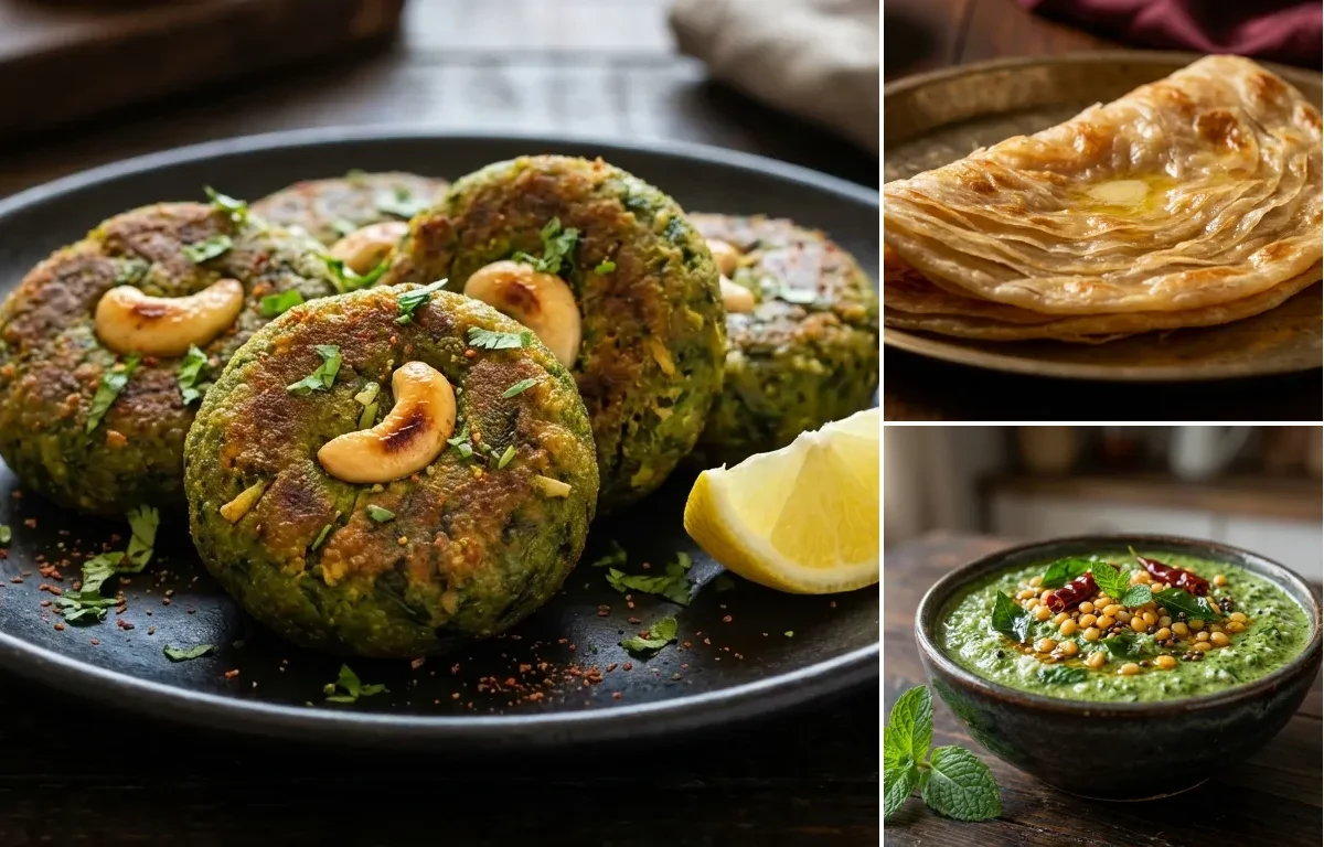 Hara Bhara Kebab with Warqi Paratha and Pudhina Chutney