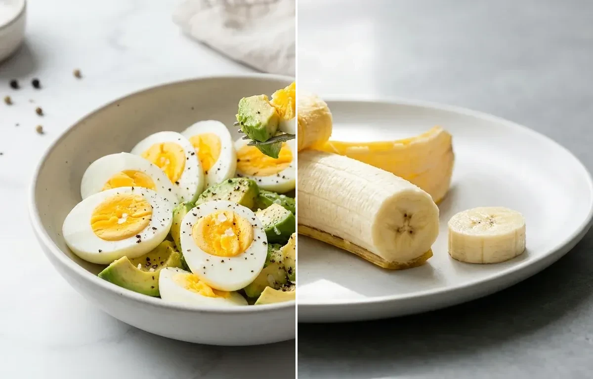 Hard Boiled Eggs with Avocado with Banana