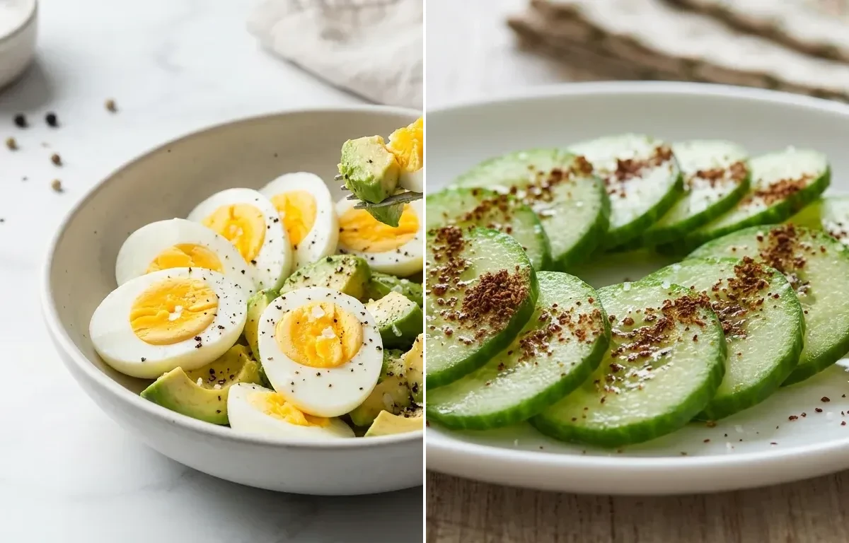 Hard Boiled Eggs with Avocado with Cucumber Slices
