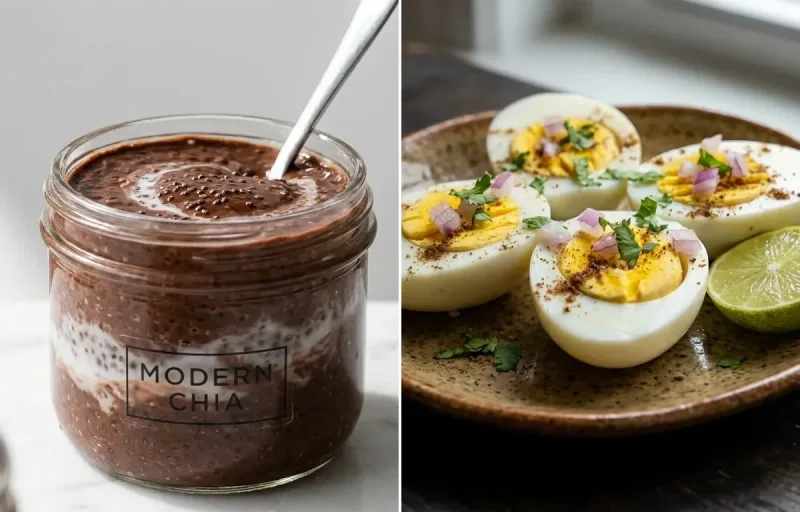 Hard Boiled Eggs with Chocolate Chia Pudding